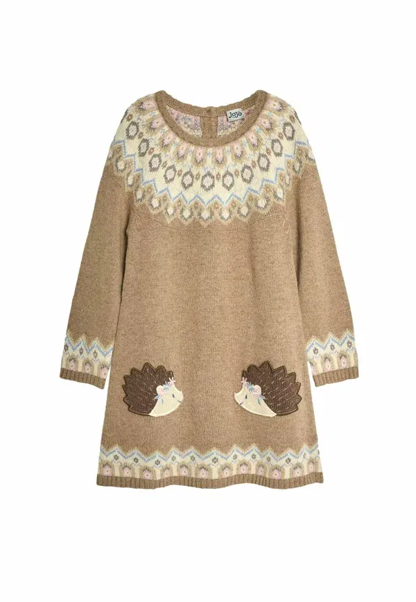 Джемпер-платье Jojo Maman Bébé Hedgehog pockets nordic fair isle regular fit, натуральный