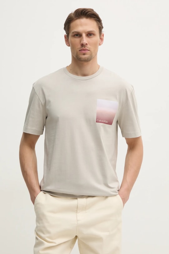 

Хлопковая футболка Calvin Klein, бежевый