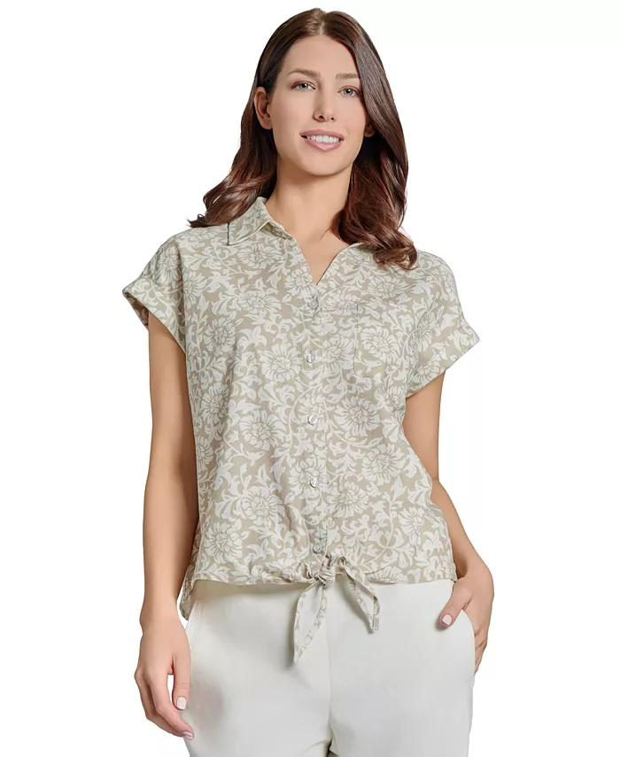 

Блузка с завязками и застежкой на пуговицы Petite Jones New York, коричневый/бежевый