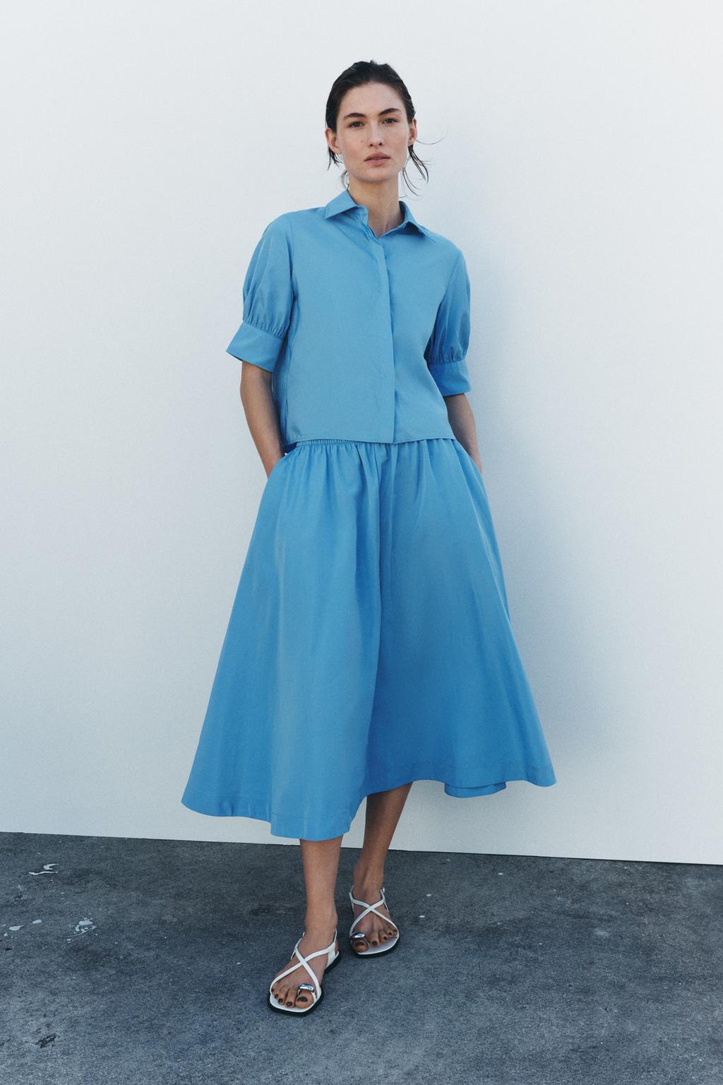 

Рубашка с коротким рукавом ZARA, синий