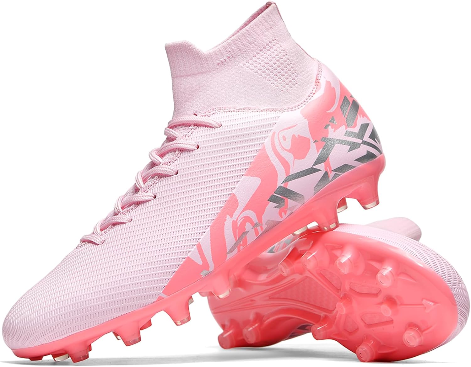 

Футбольные бутсы для мужчин и женщин, обувь для игры на траве и в зале, унисекс, с высоким голенищем, AG TF футбольные бутсы, молодежная обувь для бейсбола и регби, тренировочные кроссовки Saynnie, 2606 Pink Ag