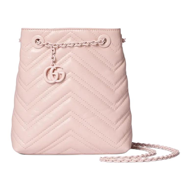 

GUCCI Сумка GG Marmont через плечо из кожи ведро женская розовая