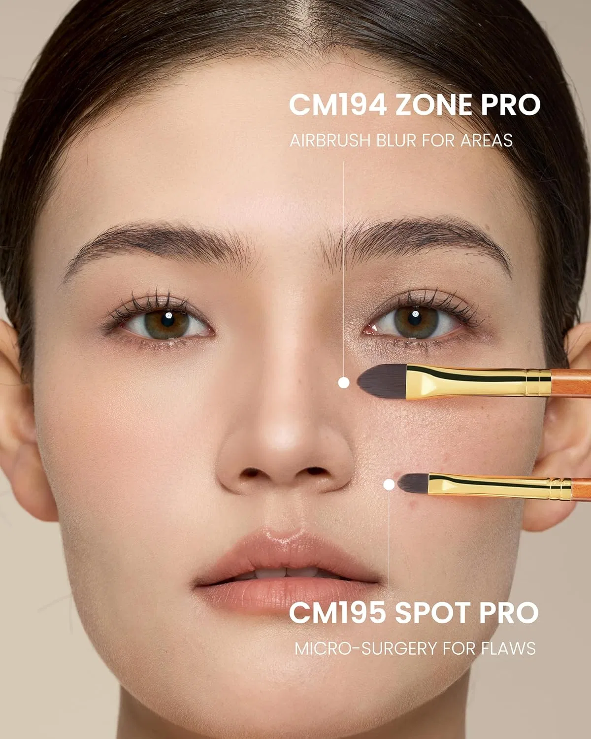 Набор кистей для консилера Desert Oak Series Pro Concealer Duo Rownyeon, 2 шт, широкий и микро-детальный, деревянная ручка — фото 3