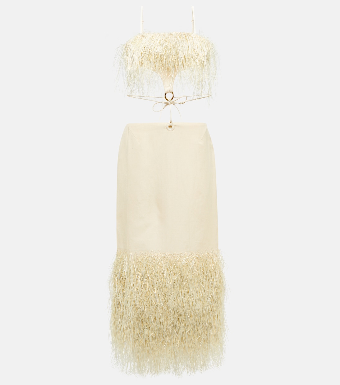 

Платье миди La Robe Raphia с бахромой Jacquemus, слоновая кость