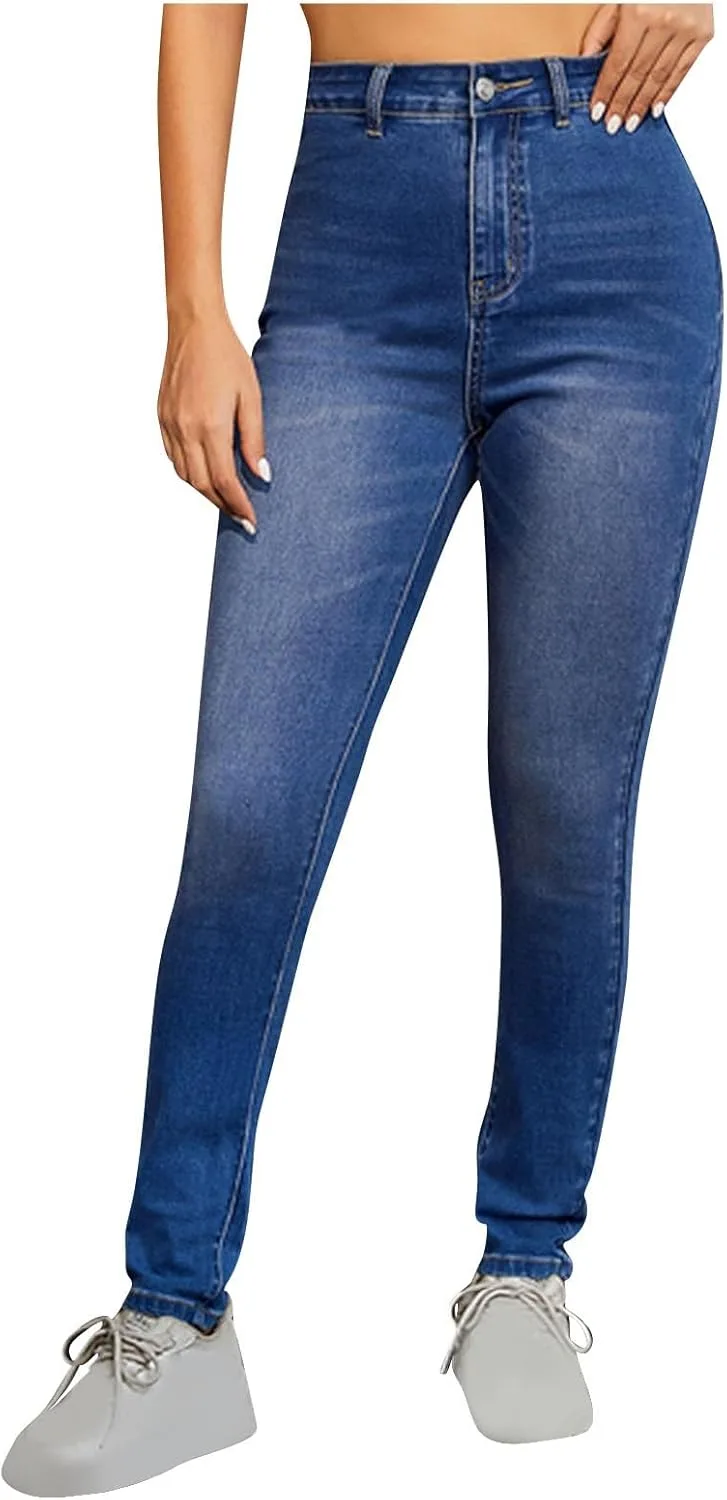 

FZYLQY женские джинсы casual высокие прямые с карманами plus size stretch