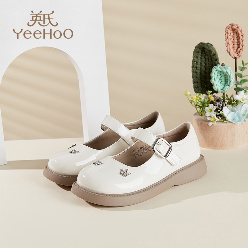 Детские кожаные туфли с нескользящей подошвой для детей YeeHoO, бежевый — фото 2
