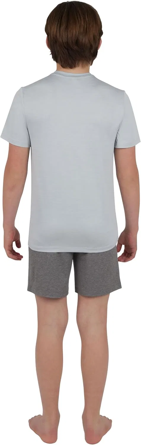 90 Degree By Reflex Детский комплект из трех предметов: футболка с коротким рукавом и круглым вырезом в полоску из сетчатой ткани от Reflex и шорты на завязках, Htr.Lunar Dust/Golf Green/Htr.Storm Cloud — фото 3