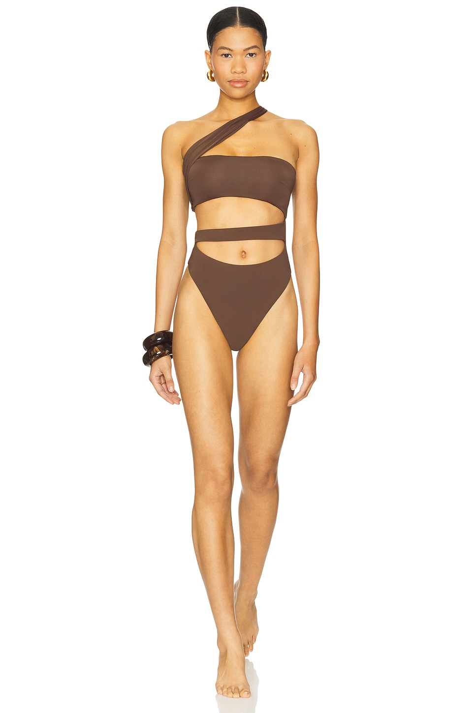 

Асимметричный купальник-слитник Paloma от Riot Swim, chocolate