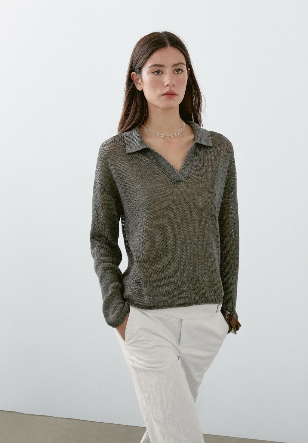 

Рубашка поло Long sleeved top Massimo Dutti, Mottled Green