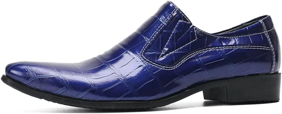 Мокасины Santimon Mens Slip On - Дресс-обувь из натуральной кожи с подкладкой, с потемневшей клетчатой отделкой, повседневные для вечеринок, бизнеса и свадеб, синий — фото 2
