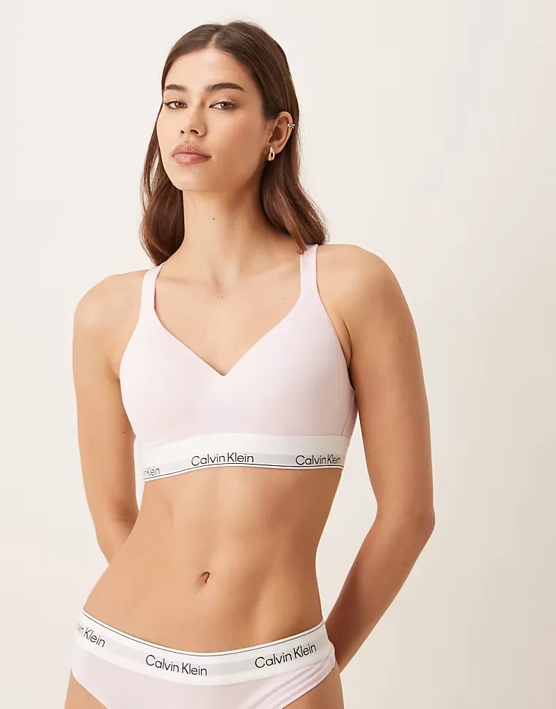 Бюстгальтер-топ Calvin Klein Icon из хлопка и модала с эффектом подтяжки, светло-розовый