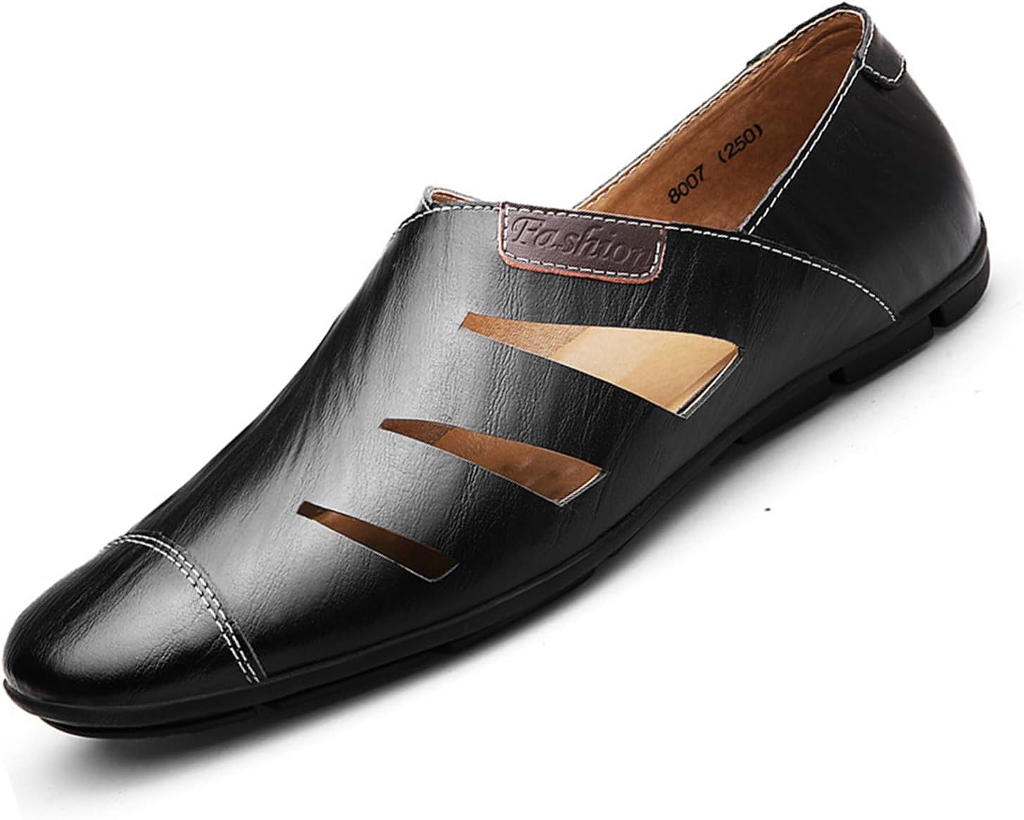 

Мужские кожаные сандалии Nileeke с закрытым носком, с вырезами, лоферы, слипоны, плоские, дышащие, пляжные сандалии-рыбаки, противоскользящие, нарядные сандалии, черный