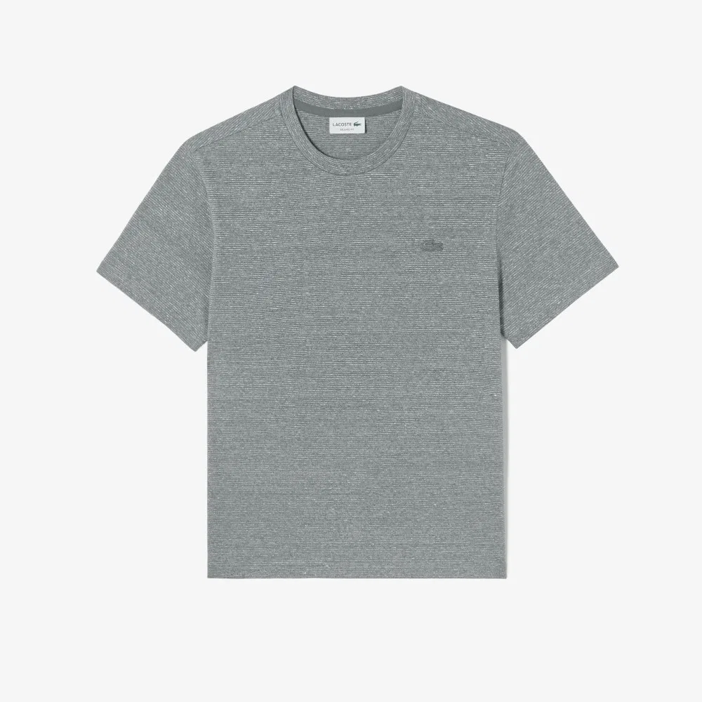 Мужская льняная полосатая футболка меланжевого угольного цвета от Lacoste