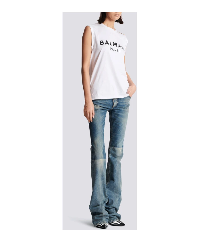 Футболка из эко хлопка с принтом логотипа Balmain, белый — фото 3