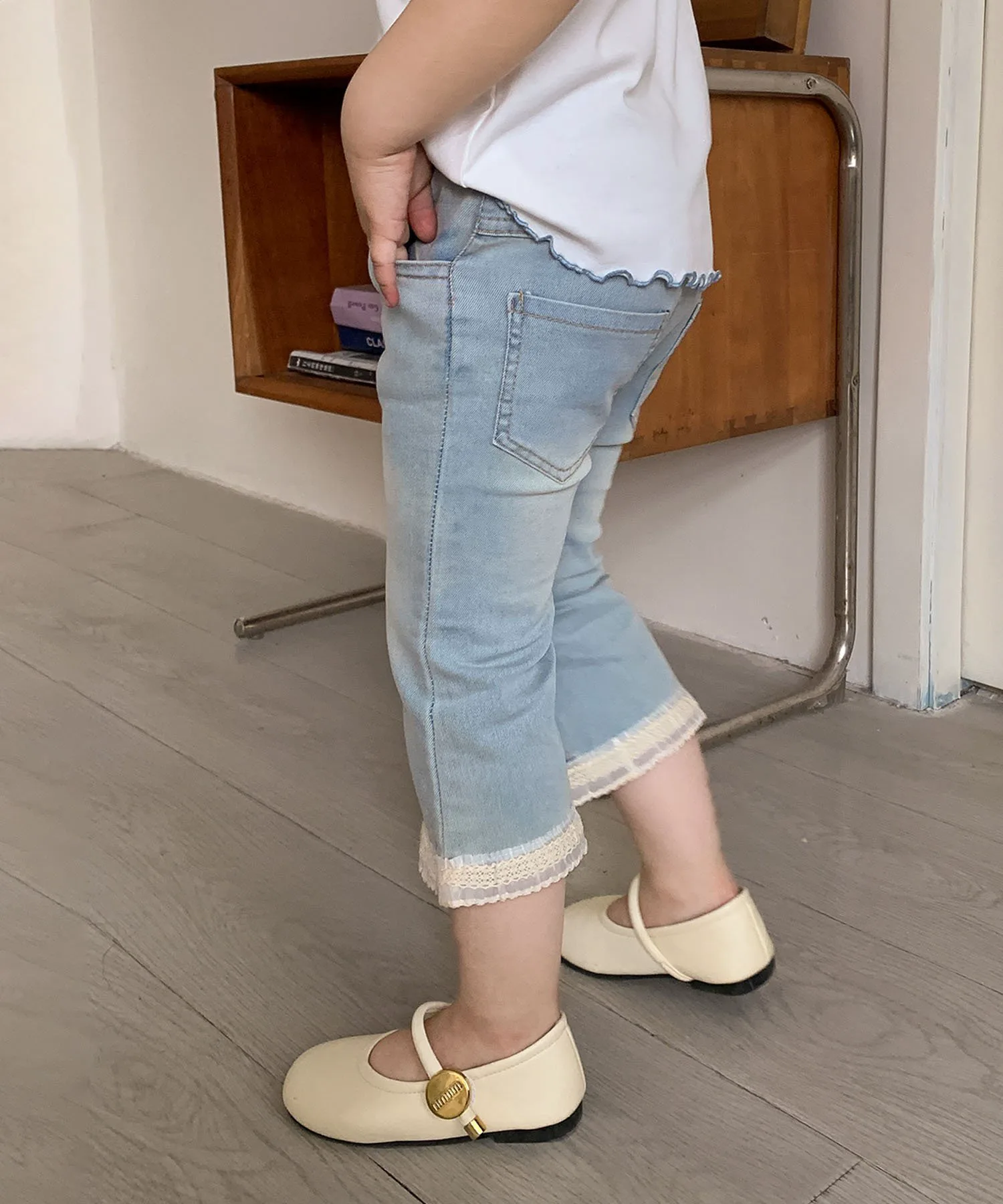 Джинсовые брюки-клеш с кружевом Aimoha Kids, blue — фото 3