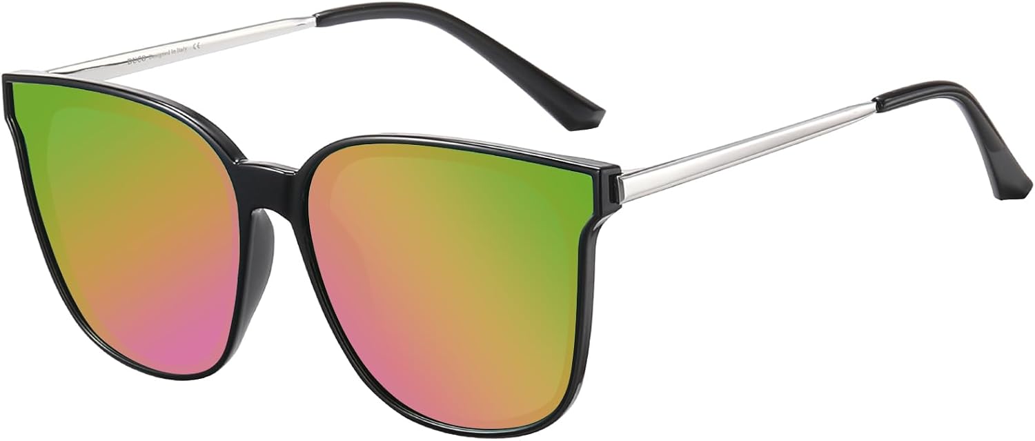 

Женские солнцезащитные очки DUCO Oversized Polarized Sunglasses Trendy Mirrored Shades Retro Round Vintage Light Weight UV400 Sun Glasses W016, 08- Black Frame Colorful Lens