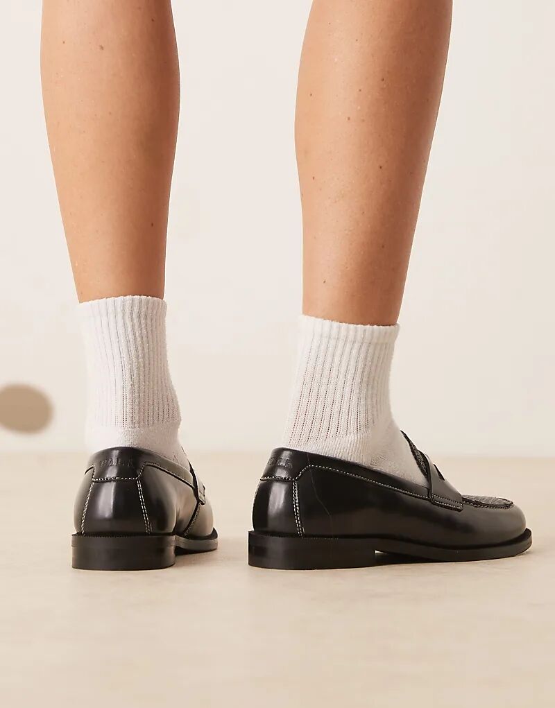Лоферы Walk London Rhea Croc Penny черного цвета — фото 3