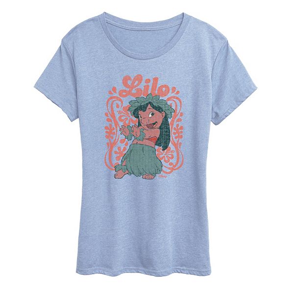 

Женская футболка с принтом Lilo & Stitch в цветочной рамке Disney, Heather Chambray Blue