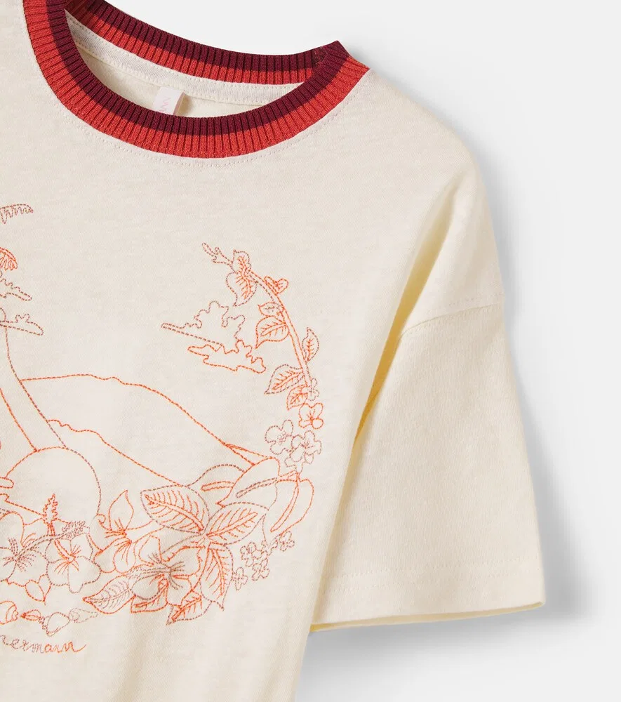 Футболка Mahon из вышитого льна и хлопка Zimmermann Kids, бежевый — фото 4