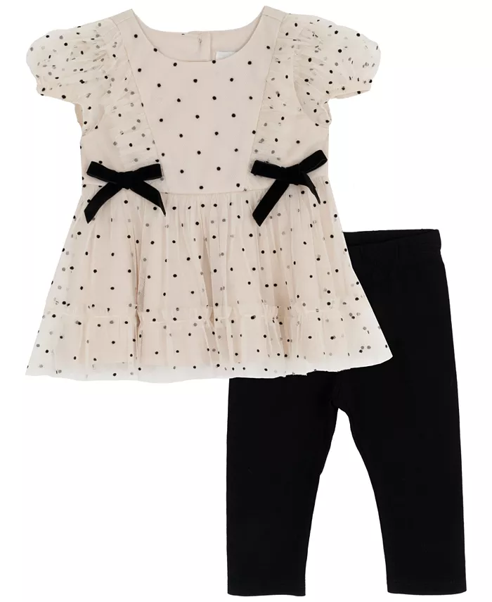 

Детский комплект для девочки из 2 предметов: топ и леггинсы с сетчатым горошком Rare Editions