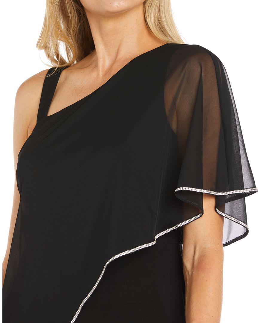 

Женский асимметричный комбинезон с драпировкой и отделкой стразами R & M Richards, Black