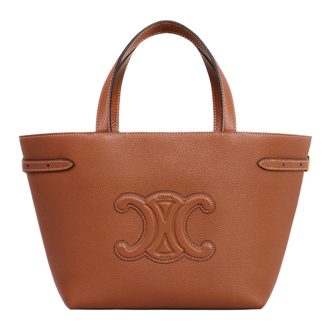 

CELINE Мини-женская сумка через плечо CabasTriomphe из зернистой телячьей кожи коричневого цвета