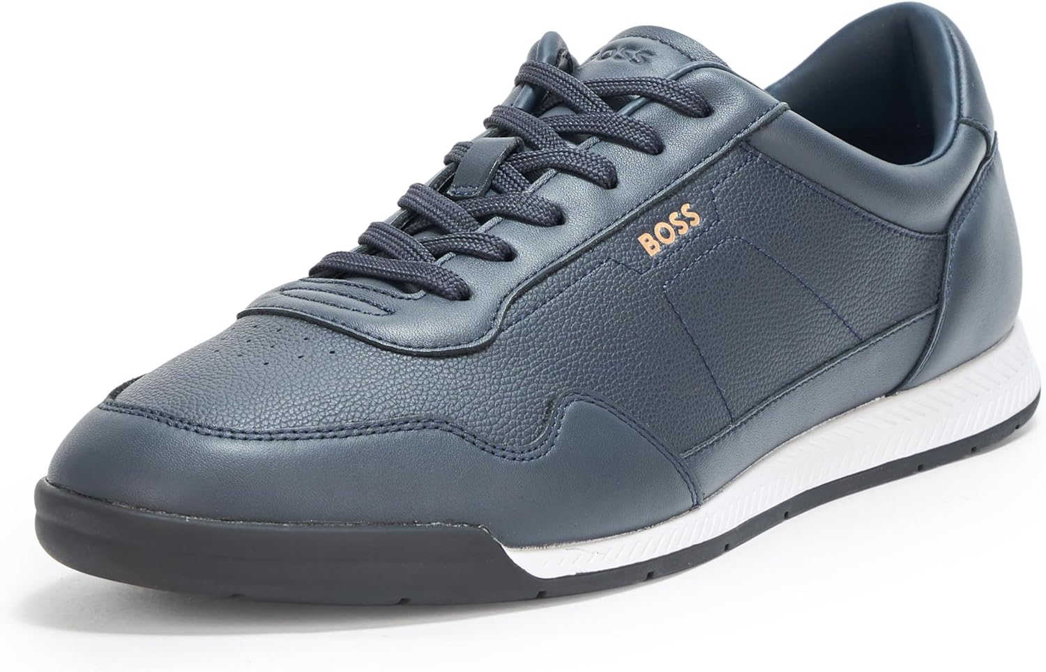 

BOSS Мужские титановые низкопрофильные кожаные кроссовки, Blue Marine