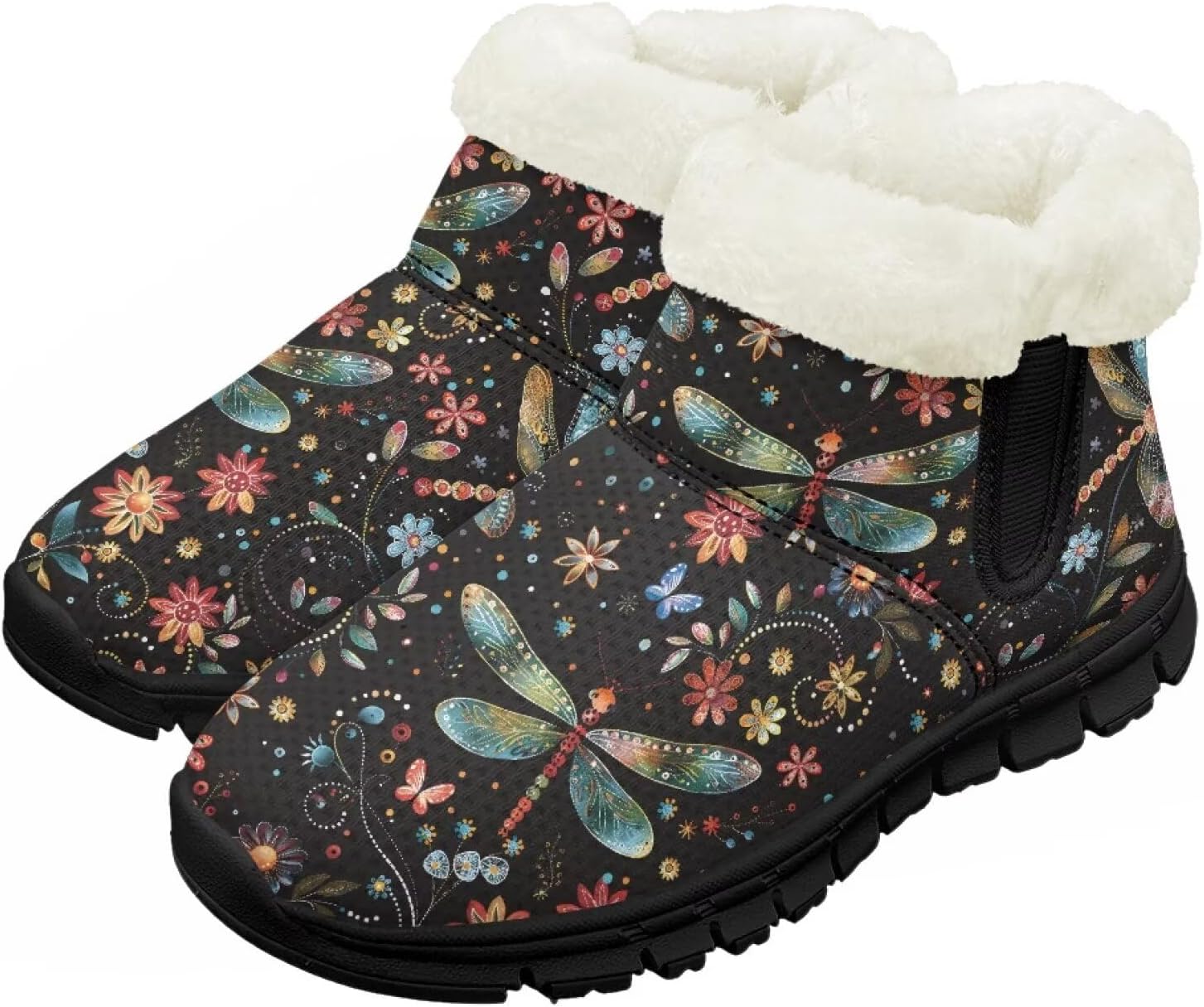 

Детские зимние ботинки для мальчиков и девочек, теплые зимние ботинки с нескользящей подошвой, уличные ботильоны для маленьких детей Suhoaziia, Colorful Dragonfly Floral