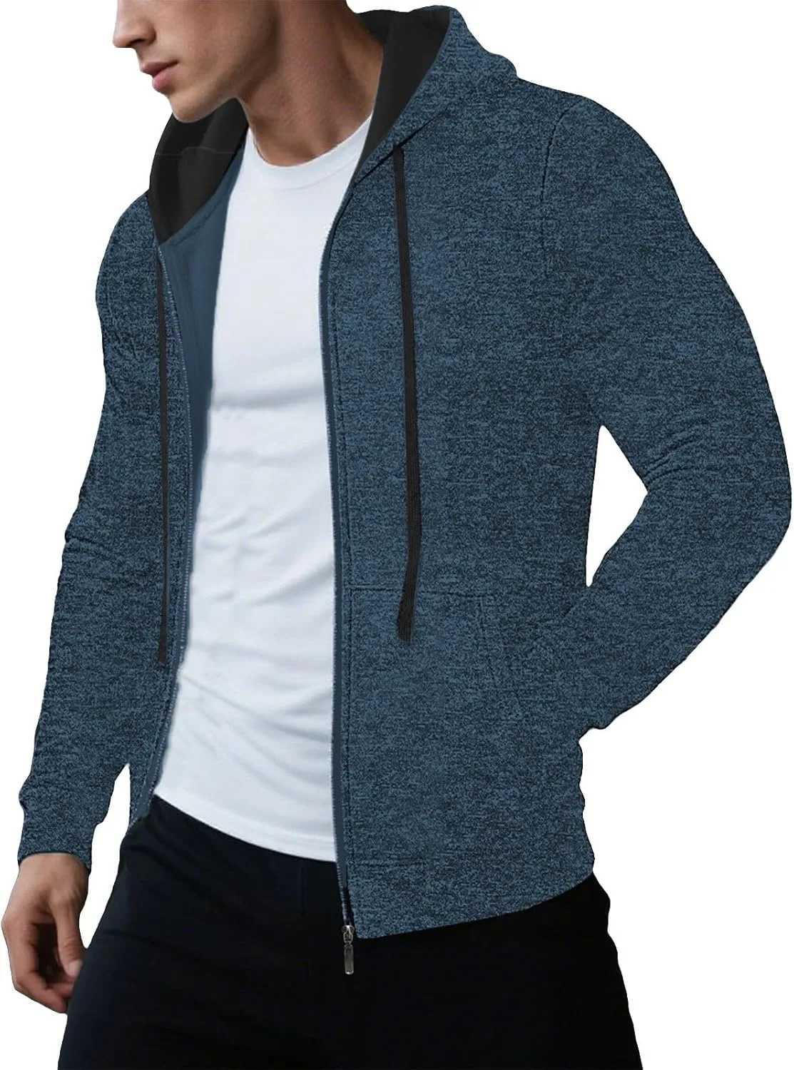 

Мужская худи на молнии с флисовой подкладкой — легкая кардиганная вязка, утепленная куртка с капюшоном и карманом