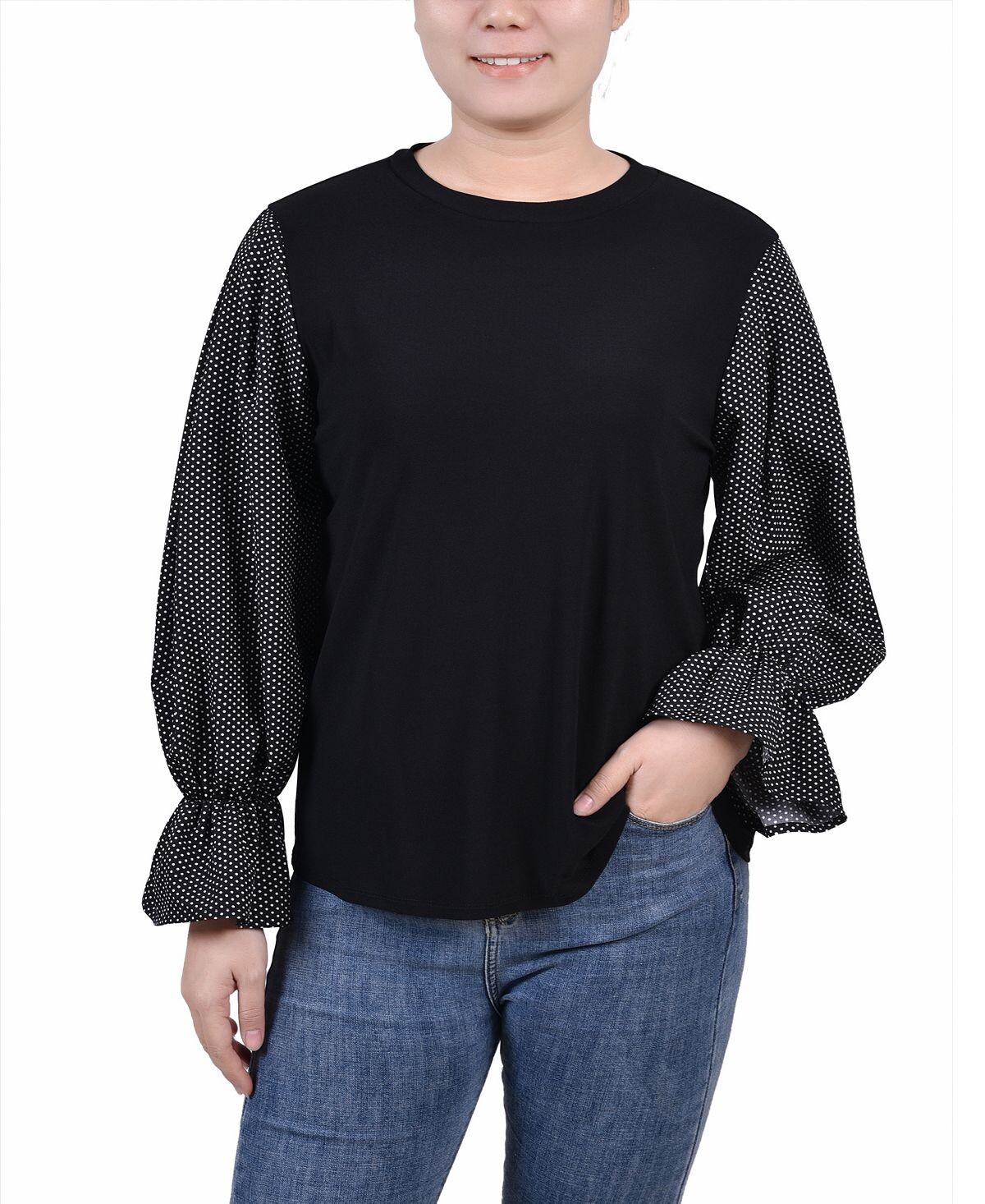 

Миниатюрный топ с длинными рукавами и рукавами с принтом NY Collection