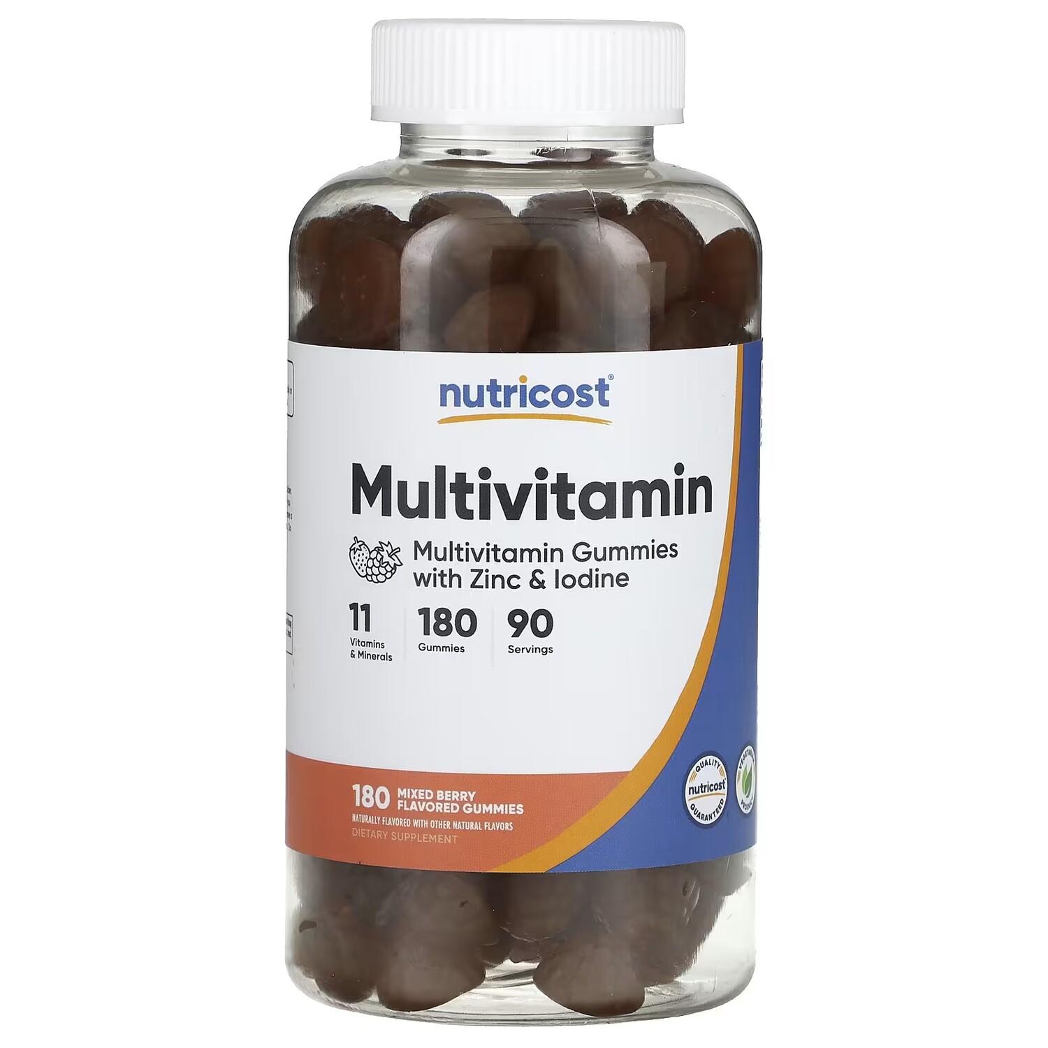

Мультивитаминны Nutricost с ягодной смесью цинка и йода, 180 жевательных конфет