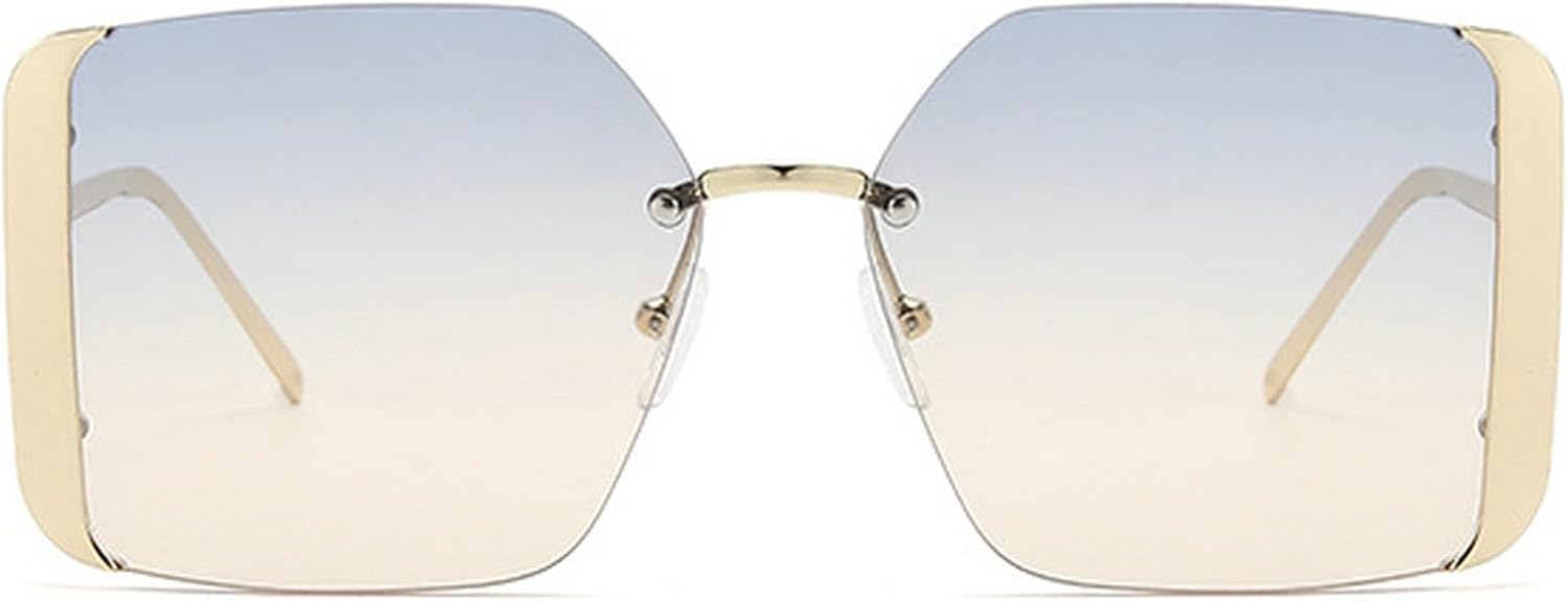 

Винтажные квадратные солнцезащитные очки для женщин и мужчин, без оправы, с градиентным переходом цвета, стильные многоугольные солнцезащитные очки с защитой от УФ-излучения UV400 mincl, Blue Yellow