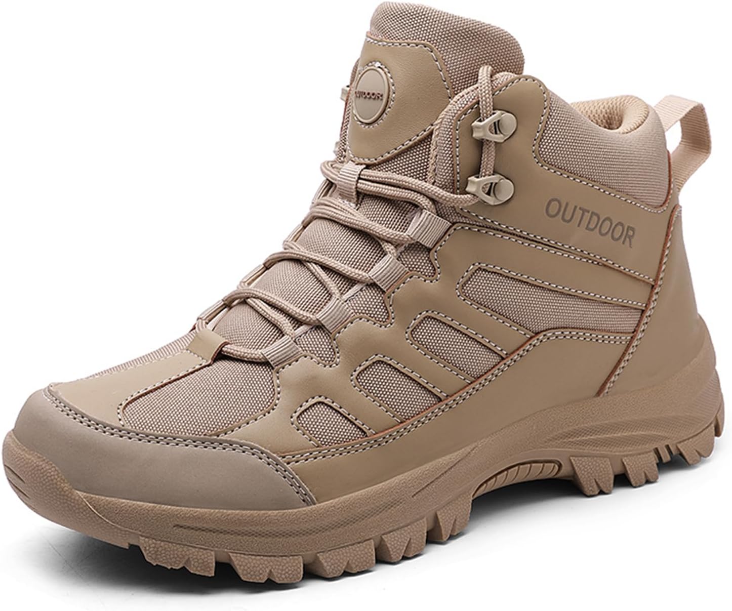 

Мужские кожаные сетчатые ботинки TengfeiFly с шнуровкой, тактические военные, средние по высоте, для походов, с усиленным носком для поддержки голеностопа, противоскользящей подошвой для сцепления, походов, путешествий и охоты, хаки