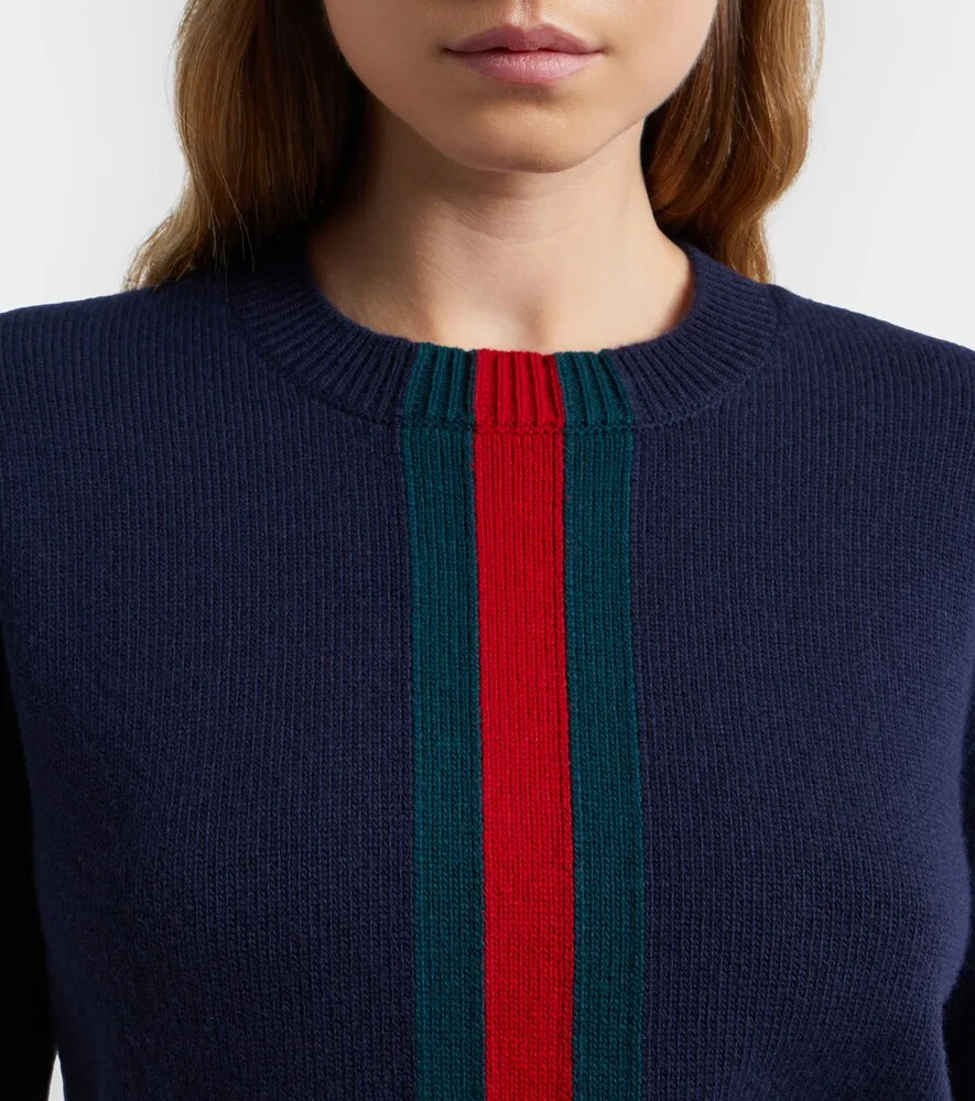 Свитер Gucci Web Stripe, шерстяной, синий — фото 4