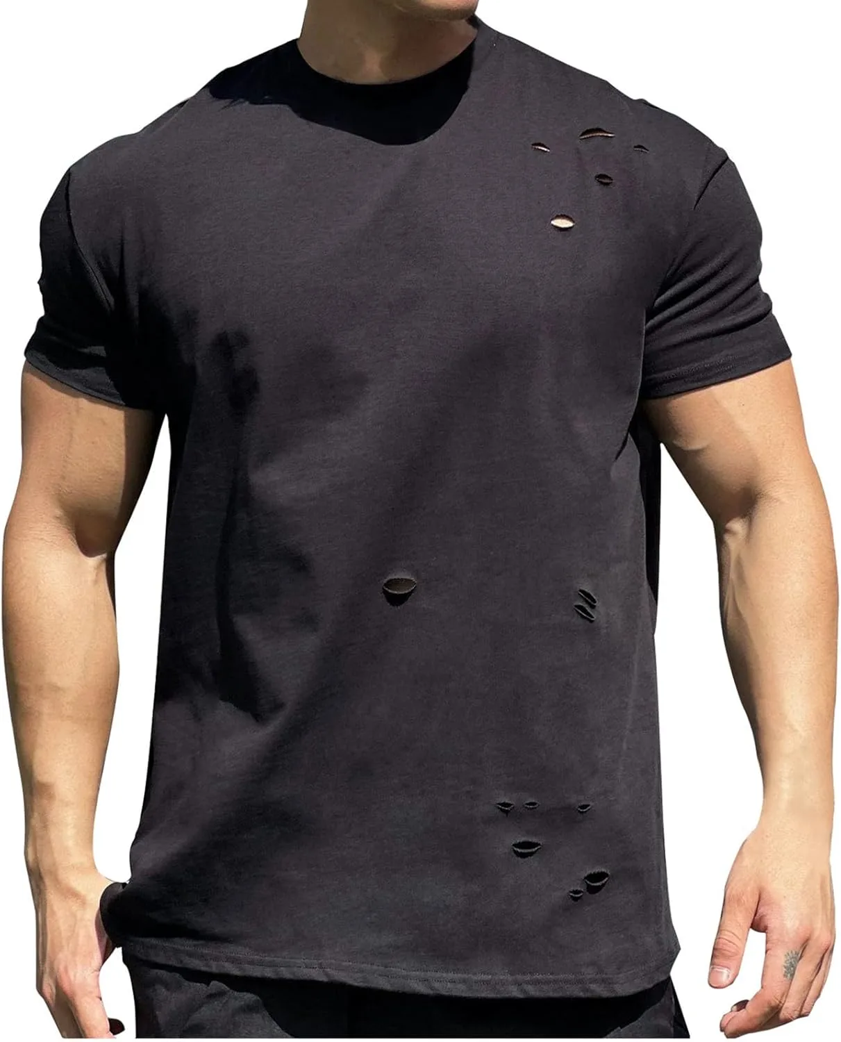 

Мужская футболка с потертостями, Hipster Round Neck, короткий рукав QUNPIU