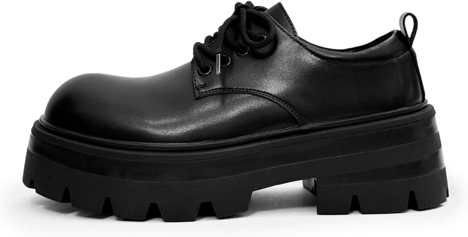 

Мужские кожаные оксфорды с платформой и массивным каблуком, классический круглый носок, шнуровка, мягкая подошва, деловые туфли, противоскользящие, с эффектом увеличения роста, дерби Niairke, черный