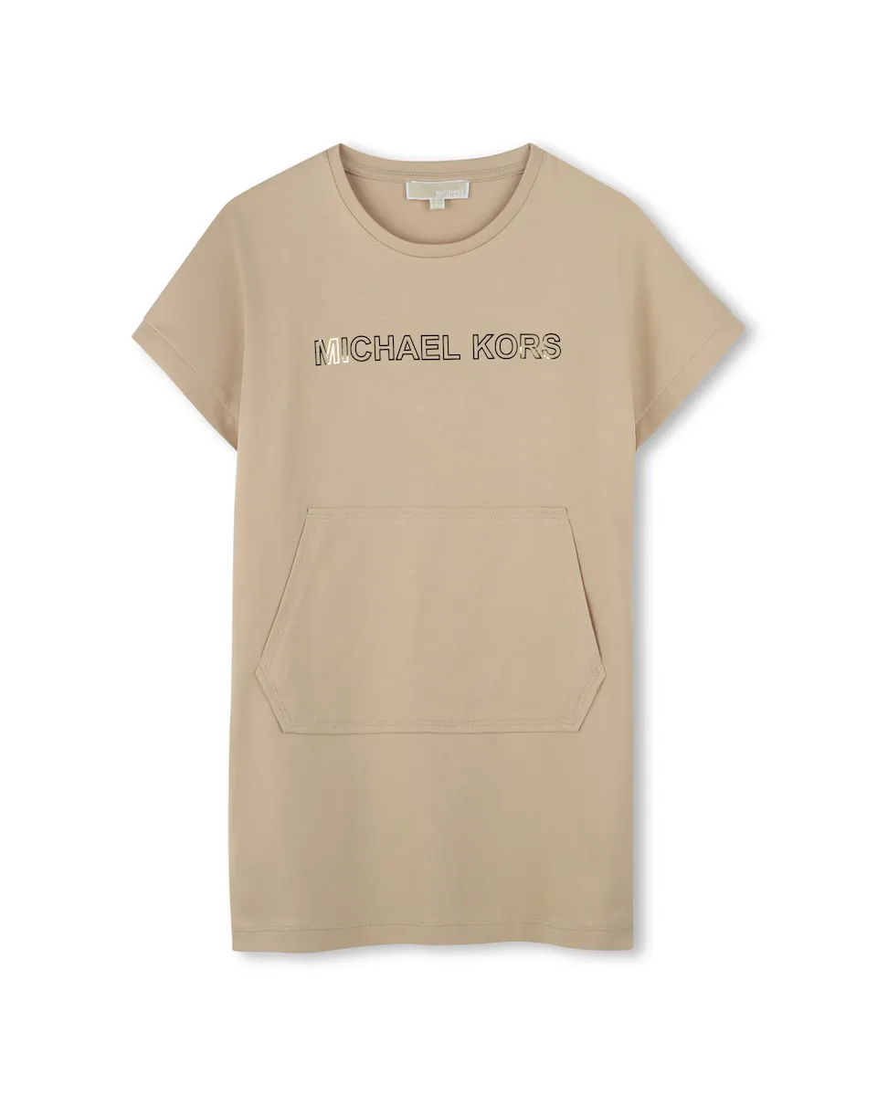 

Хлопковое платье для девочки с короткими рукавами Michael Kors, бежевый