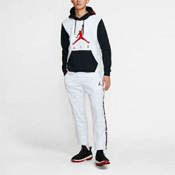 Толстовка Men's Air Jordan Colorblock Logo Printing Fleece Lined Stay Warm Hooded Pullover Sports White, мультиколор — фото 2