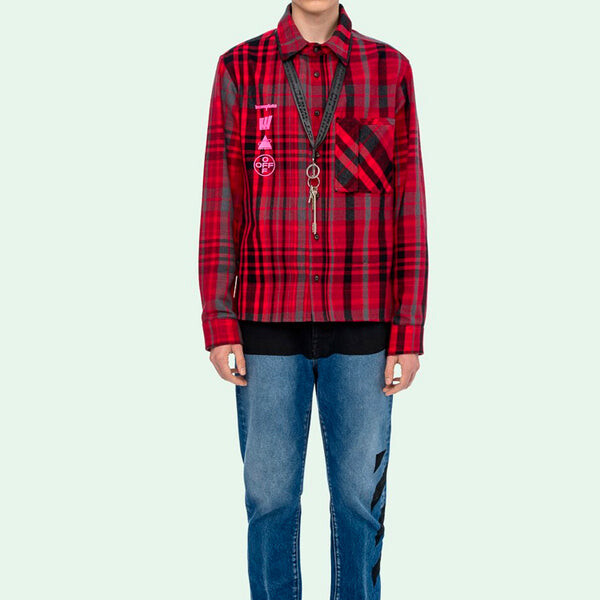 Рубашка mariana de silva shirt mens long sleeve plaid shirts Off-White, красный — фото 3