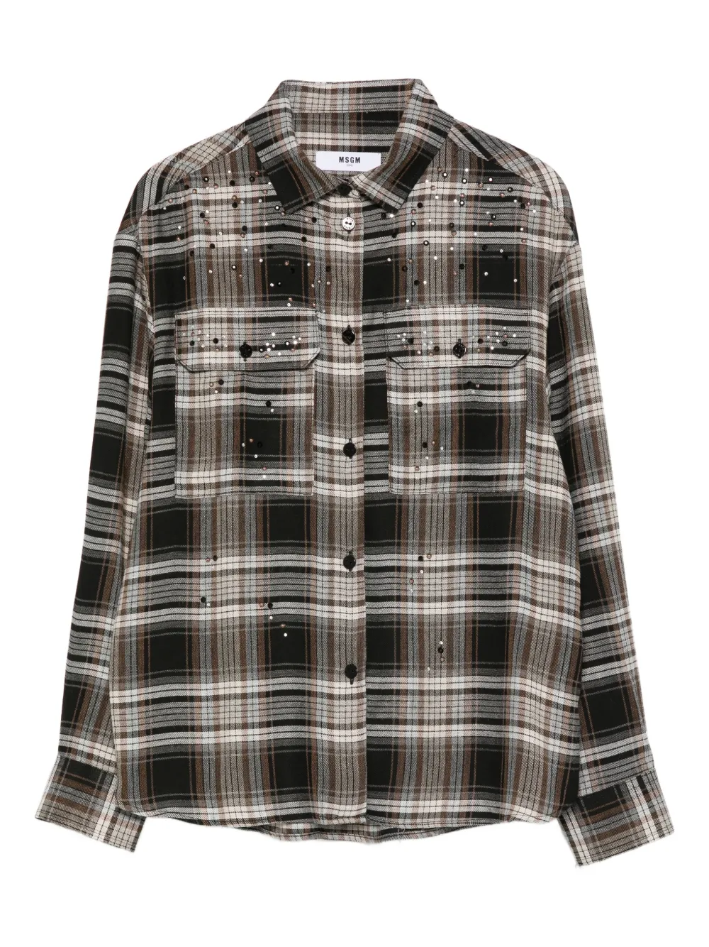 

Клетчатая украшенная рубашка MSGM Kids, коричневый