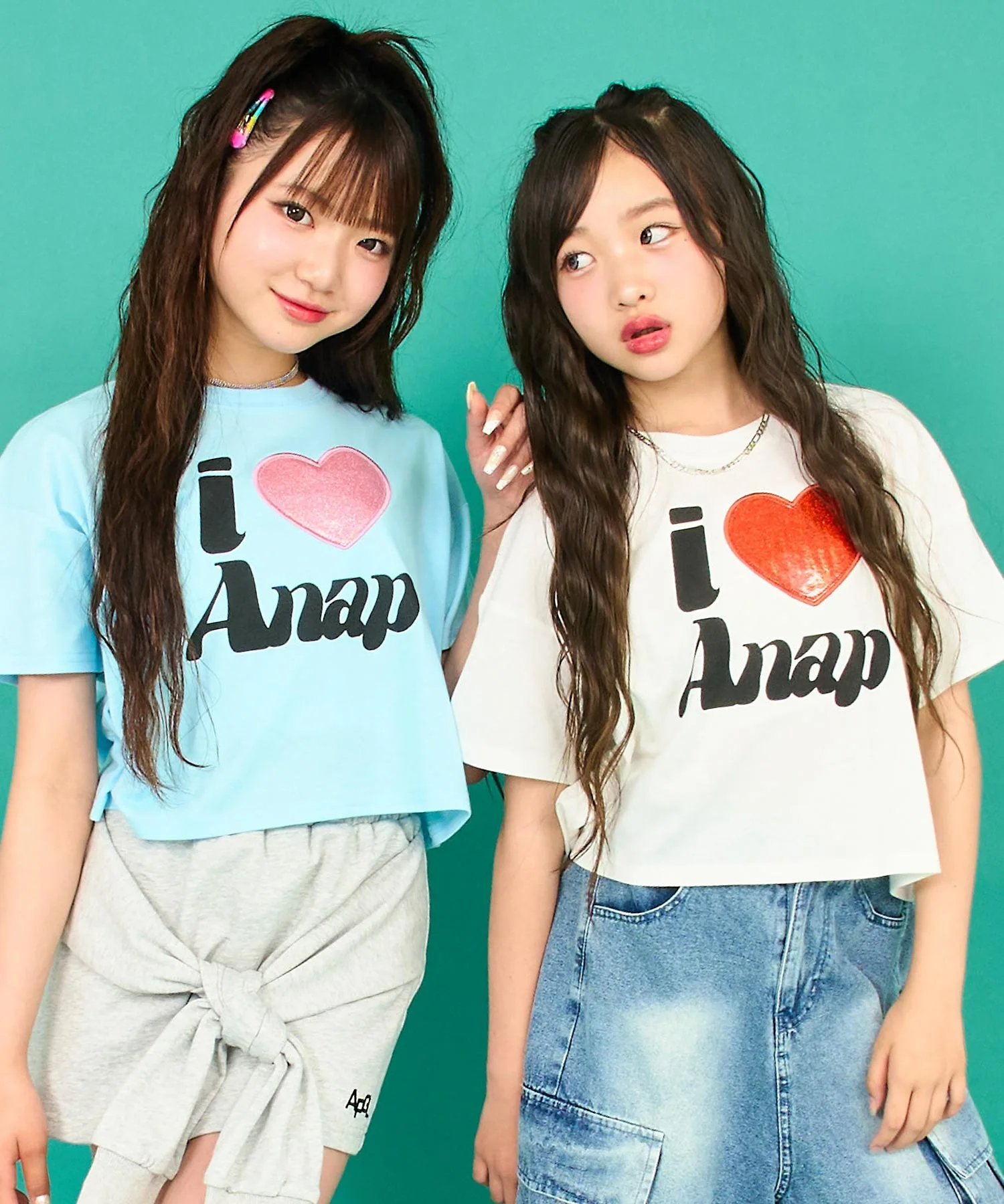 Футболка ANAP GiRL укороченная для девочек с сердечком светло-голубая — фото 2