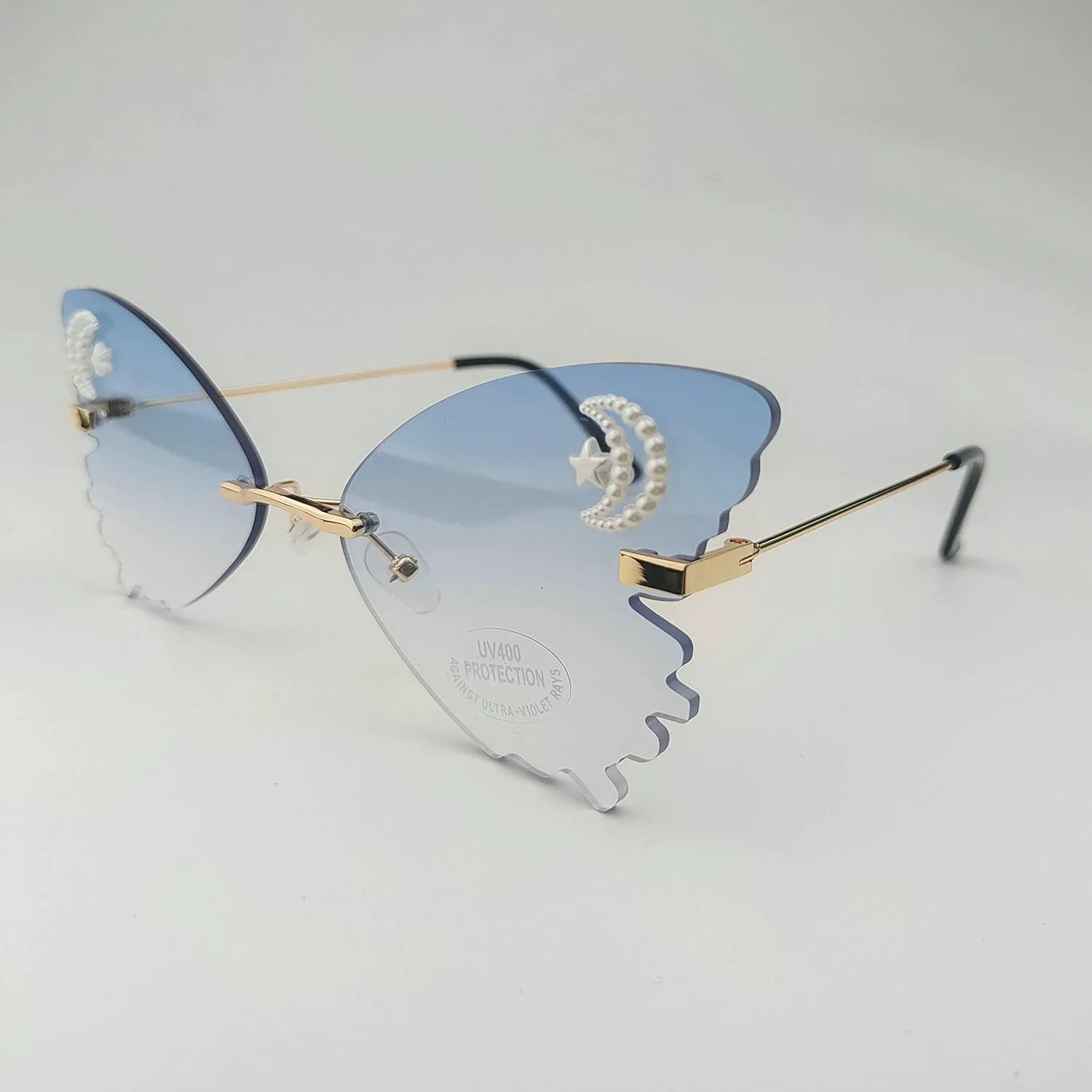 

Солнцезащитные очки Willochra Cute Diamond Butterfly Sunglasses Women Rimless в форме «кошачий глаз», с жемчужными стразами, розовые, для вечеринки, Blue