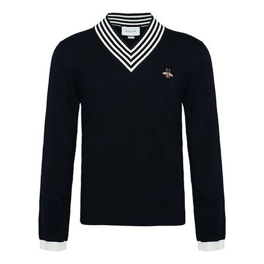 

Свитер bee v-neck sweater 'black' Gucci, черный