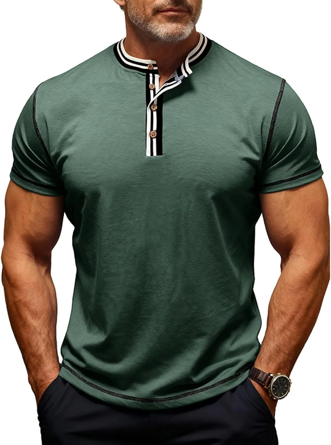 

WENKOMG1 футболка для мужчин, короткий рукав, летняя, с пуговицами