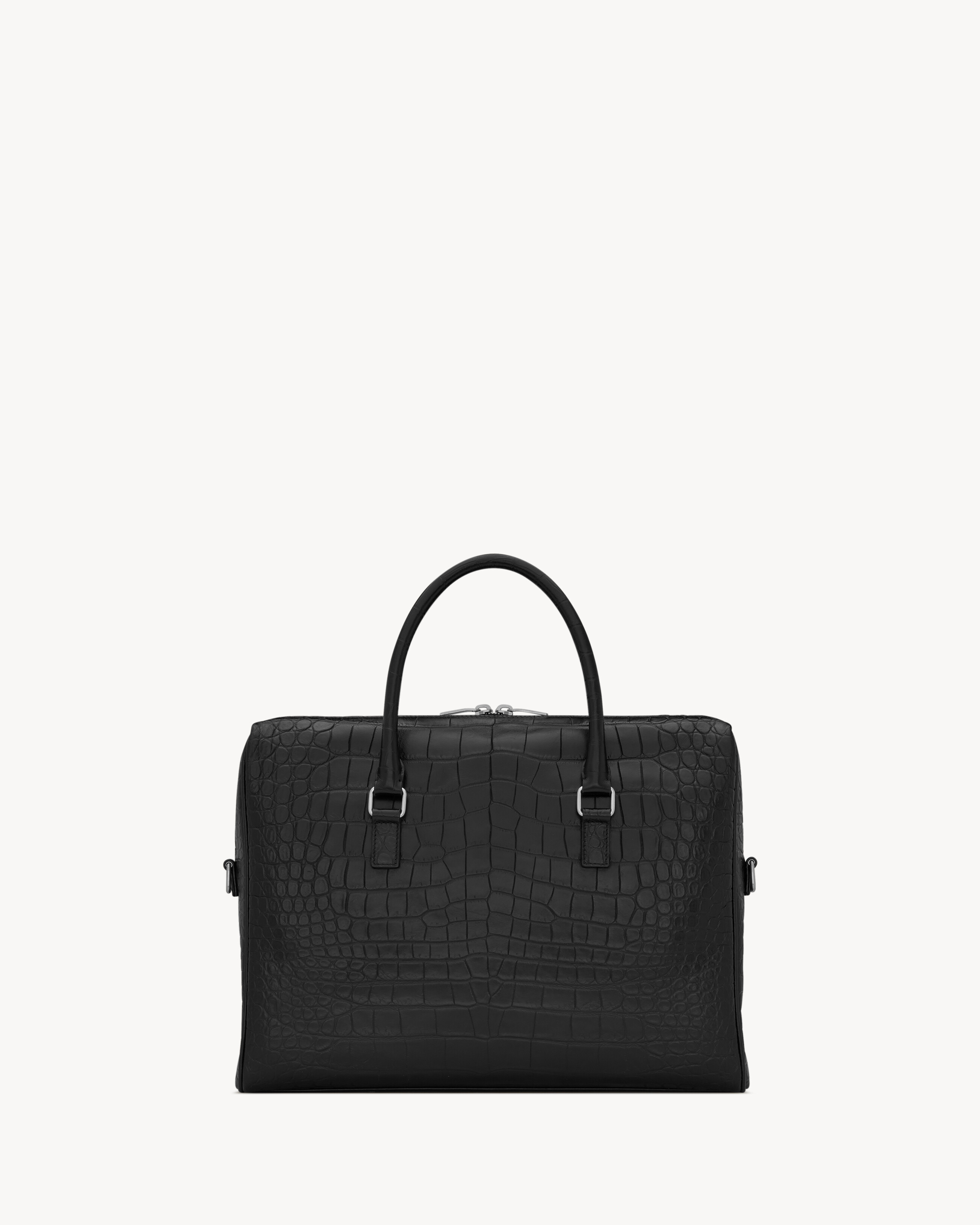 Портфель DUFFLE SAINT LAURENT из матовой кожи с тиснением под крокодила, черный — фото 2