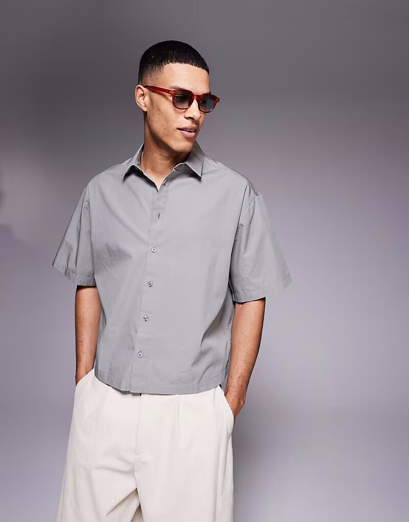 

Укороченная рубашка свободного кроя из поплина серого цвета Asos Design