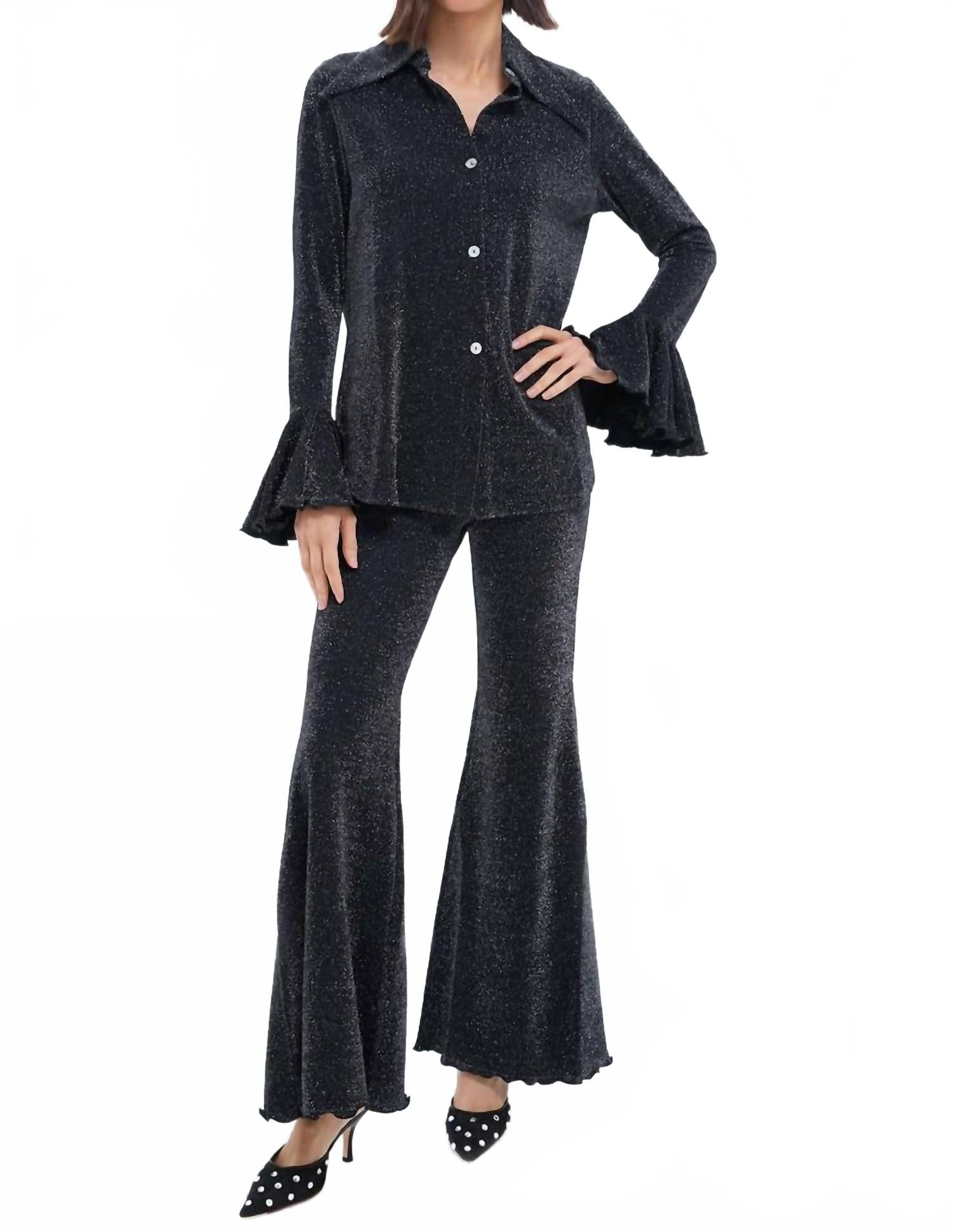 

SLEEPER Домашний костюм Cosmos из люрекса с брюками, черный