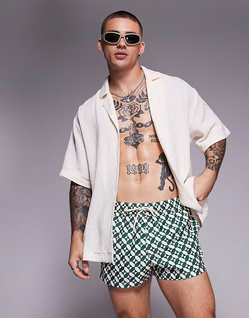 

Суперкороткие шорты для плавания ASOS DESIGN с геометрическим принтом зеленого цвета
