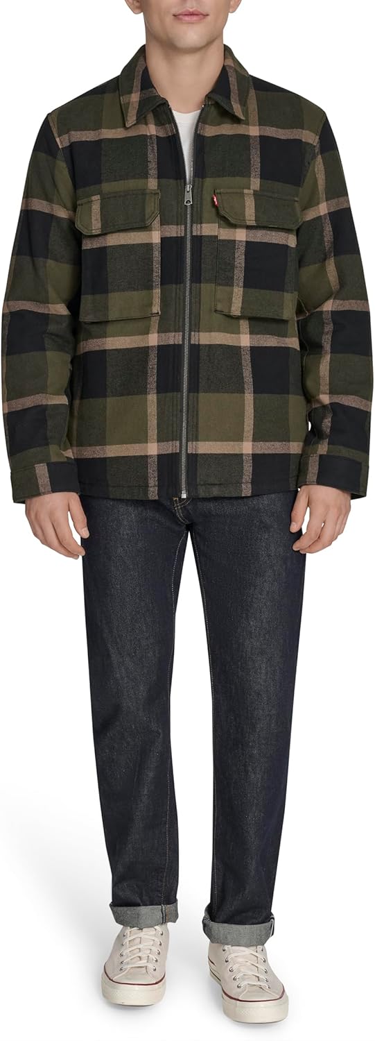 Мужская клетчатая куртка Levi's с двумя карманами, Olive/Black Plaid — фото 4