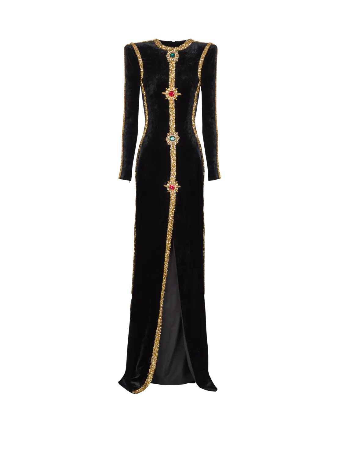 

Длинное украшенное бархатное платье Balmain, черный